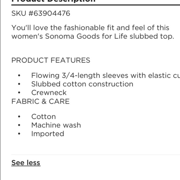 SONOMA 3XT Goods For Life Plus slubbed cotton bell sleeve with elastic c… - Picture 10 of 14